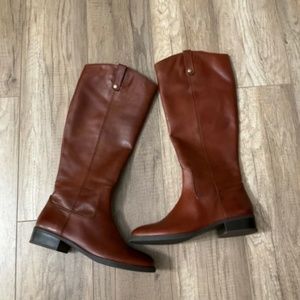 INC Fawne Cognac Brown Mid Calf Tall Zipper Fall Round Toe Biker Boot NIB 8.5M